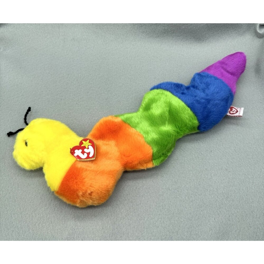 Vtg TY Beanie Buddies Inch Worm Multicolor Yarn Antennas 1999 Plush Animal 14"